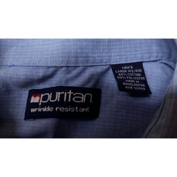 Puritan Wrinkle Resistant Men's Large Blue Check Geometric Short Sleeve Shirt - Picture 11 of 11